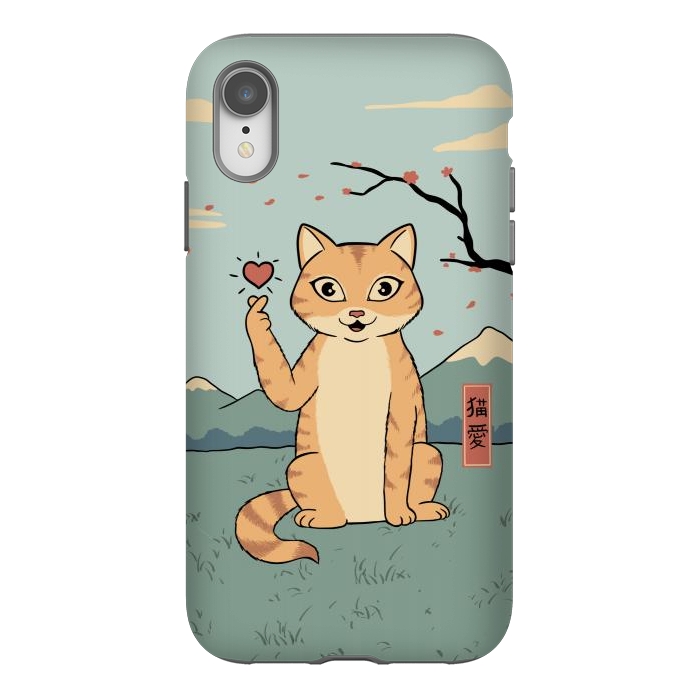 iPhone Xr StrongFit Cat finger heart symbol by Coffee Man