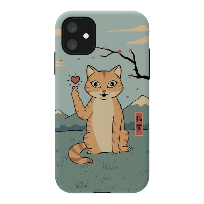 iPhone 11 StrongFit Cat finger heart symbol by Coffee Man