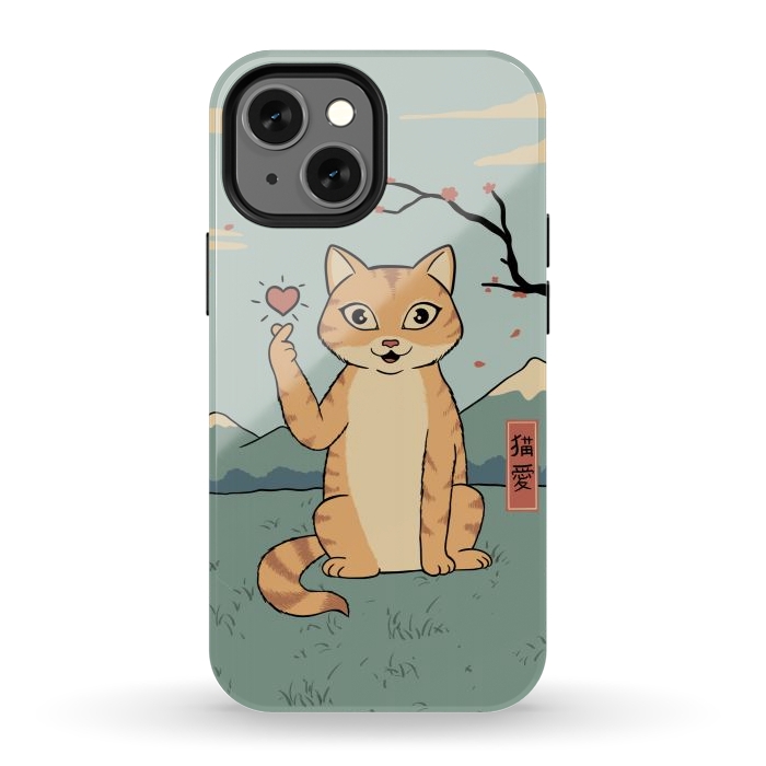 iPhone 12 mini StrongFit Cat finger heart symbol by Coffee Man