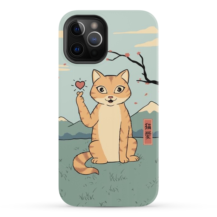 iPhone 12 Pro StrongFit Cat finger heart symbol by Coffee Man