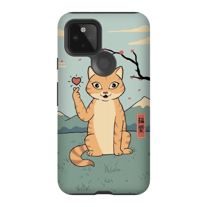 Pixel 5 StrongFit Cat finger heart symbol by Coffee Man