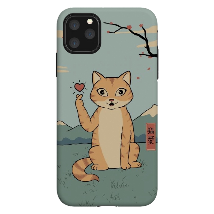 iPhone 11 Pro Max StrongFit Cat finger heart symbol by Coffee Man