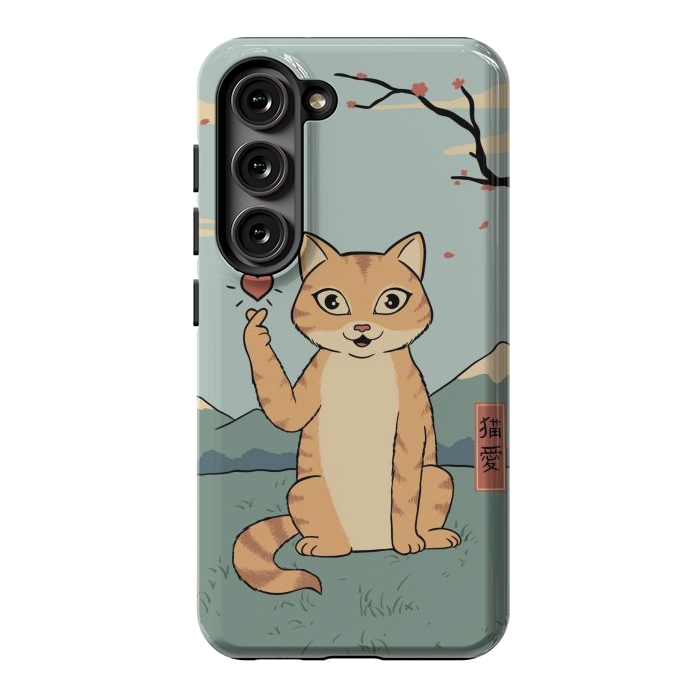Galaxy S23 StrongFit Cat finger heart symbol by Coffee Man