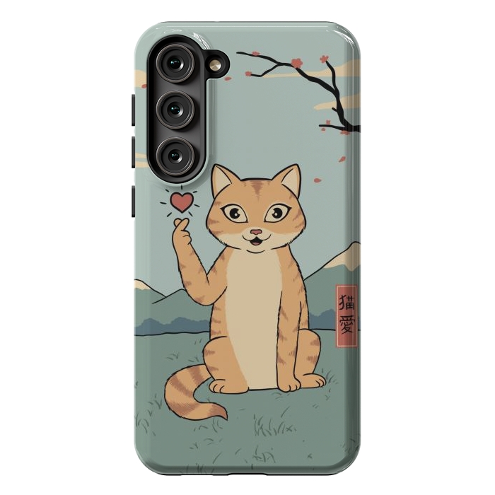 Galaxy S23 Plus StrongFit Cat finger heart symbol by Coffee Man