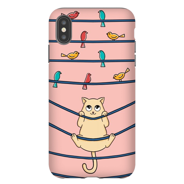 iPhone Xs Max StrongFit Cat and birds by Coffee Man