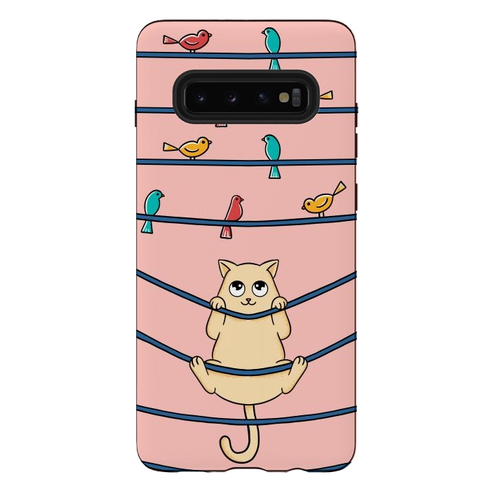 Galaxy S10 plus StrongFit Cat and birds by Coffee Man