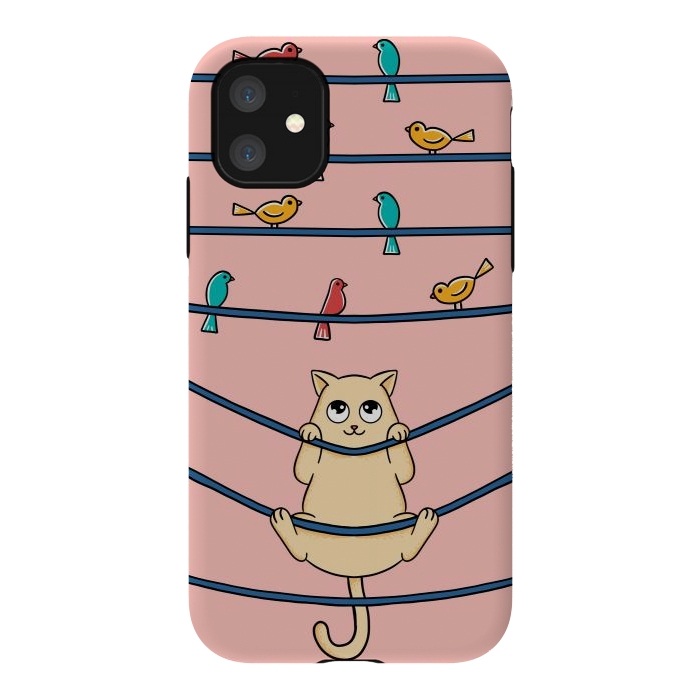 iPhone 11 StrongFit Cat and birds by Coffee Man