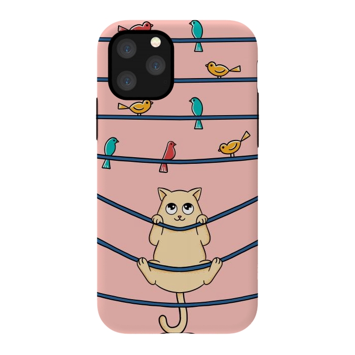 iPhone 11 Pro StrongFit Cat and birds by Coffee Man