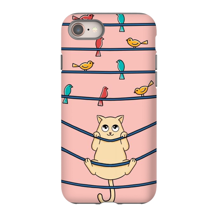 iPhone SE StrongFit Cat and birds by Coffee Man