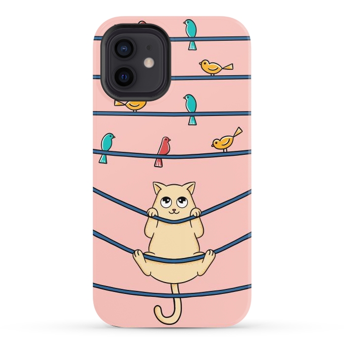 iPhone 12 StrongFit Cat and birds by Coffee Man