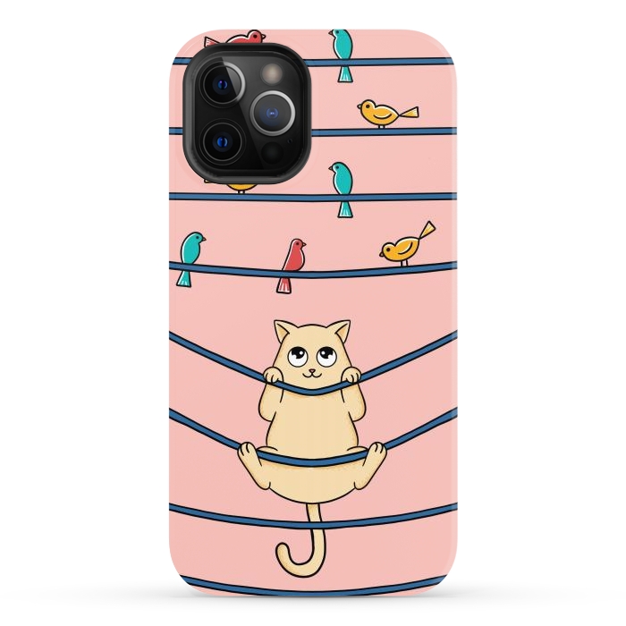 iPhone 12 Pro Max StrongFit Cat and birds by Coffee Man