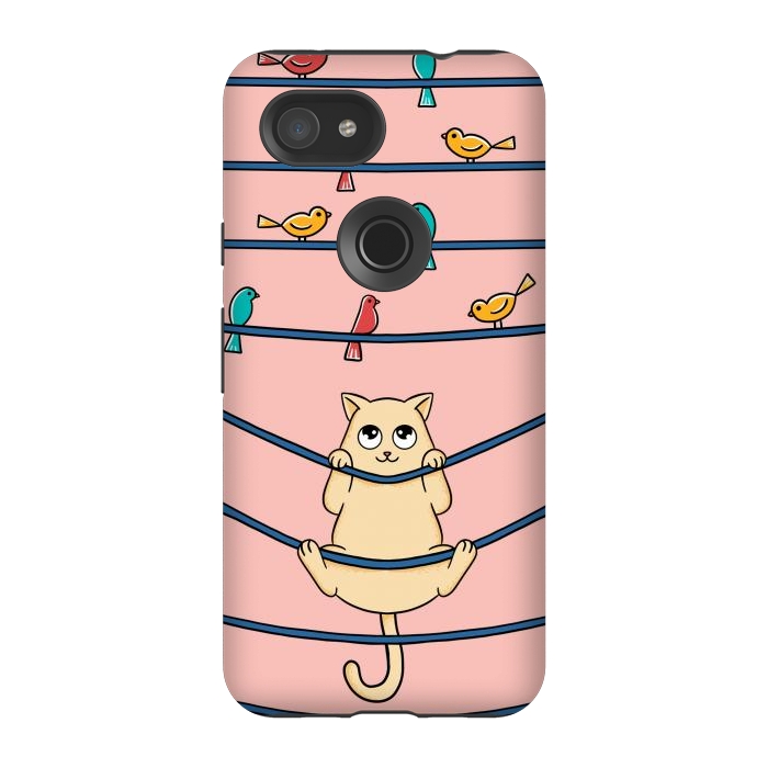 Pixel 3A StrongFit Cat and birds by Coffee Man