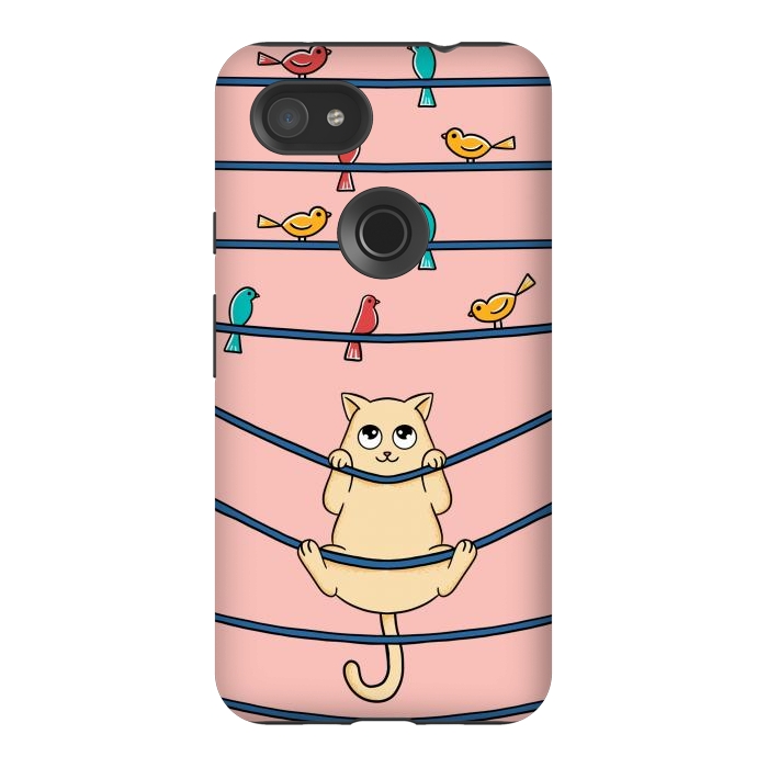 Pixel 3AXL StrongFit Cat and birds by Coffee Man