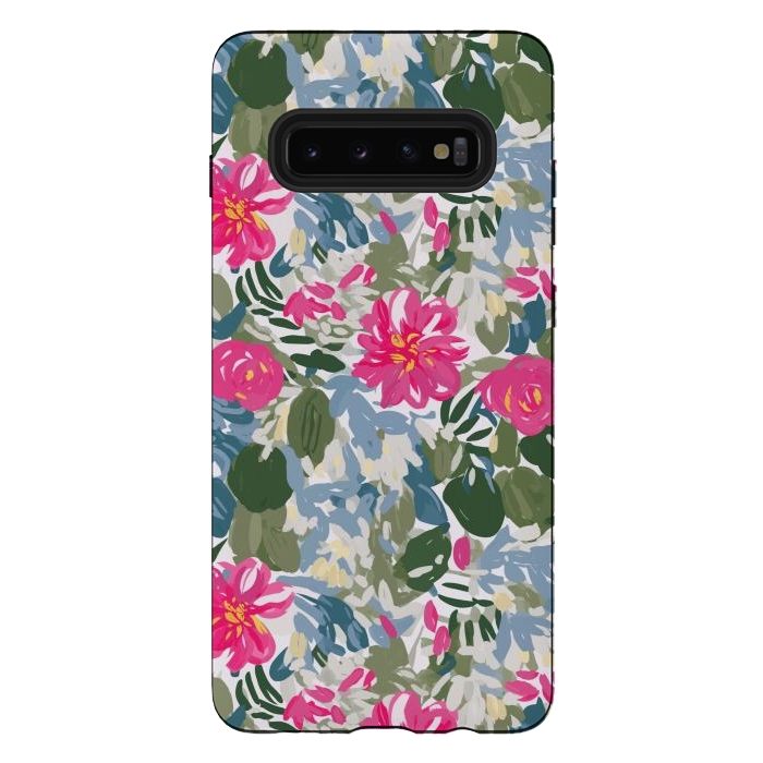 Galaxy S10 plus StrongFit Pink magenta floral  by Josie