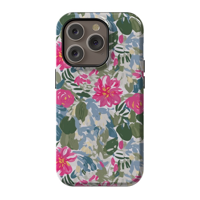 iPhone 14 Pro StrongFit Pink magenta floral  by Josie