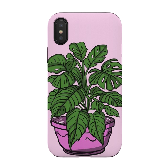 iPhone Xs / X StrongFit Monstera leaves in a potted plant by Josie