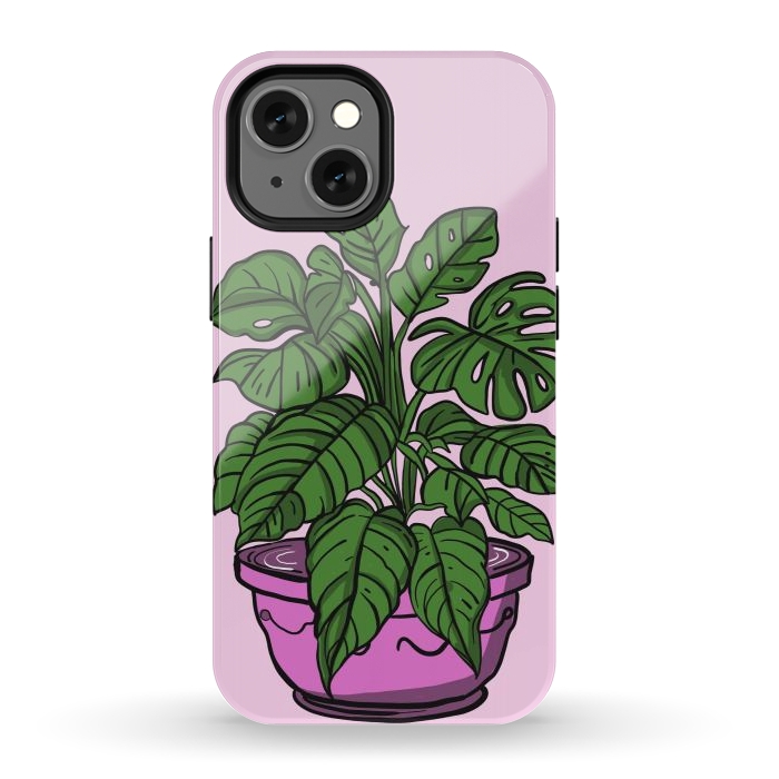 iPhone 12 mini StrongFit Monstera leaves in a potted plant by Josie