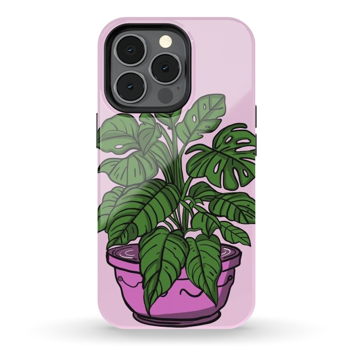 iPhone 13 pro StrongFit Monstera leaves in a potted plant by Josie