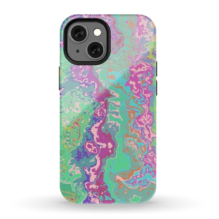 iPhone 13 mini StrongFit Marble pink green fluid art by Josie
