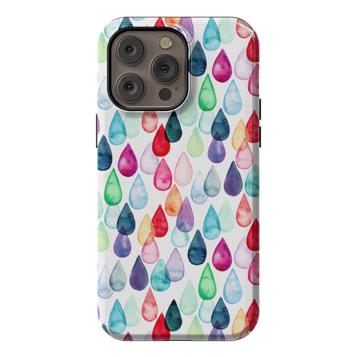 iPhone 14 Pro max StrongFit Watercolour Rainbow Drops by Tangerine-Tane