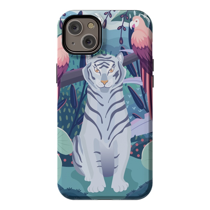 iPhone 14 Plus StrongFit Blue tiger and parrots by Jelena Obradovic