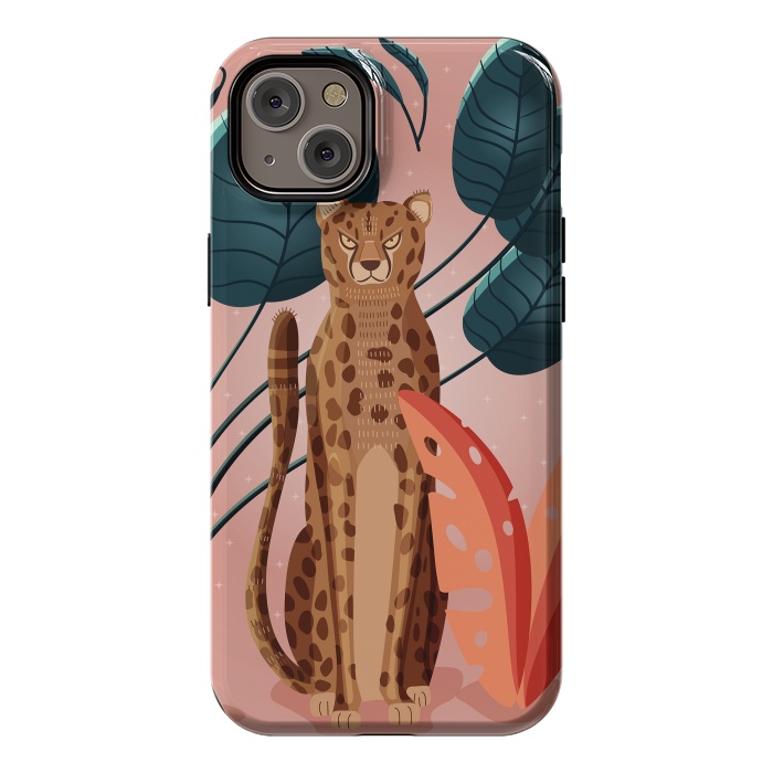 iPhone 14 Plus StrongFit Cheetah and palm leaves by Jelena Obradovic