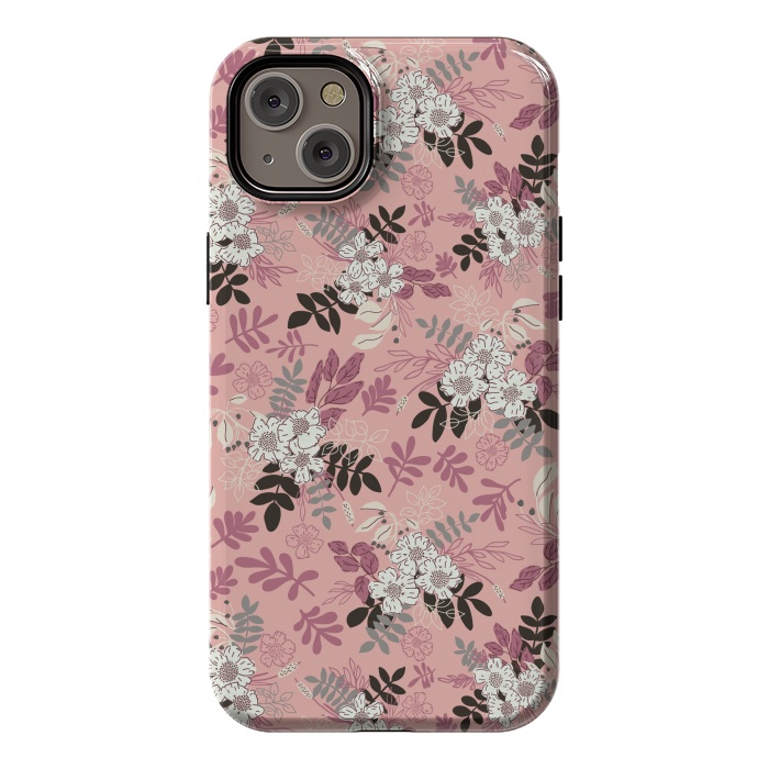 iPhone 14 Plus StrongFit Autumnal Florals in Pink, Black and White by Paula Ohreen