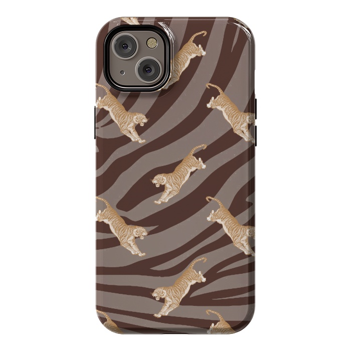 iPhone 14 Plus StrongFit Tiger pattern on brown stripes - modern animal pattern by Oana 