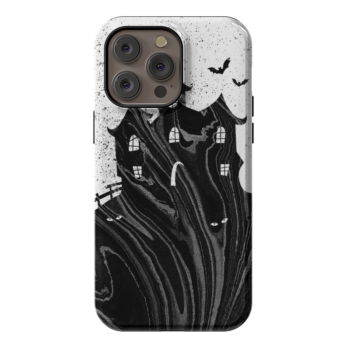 iPhone 14 Pro max StrongFit Halloween haunted house - black and white splatter and brushstrokes by Oana 