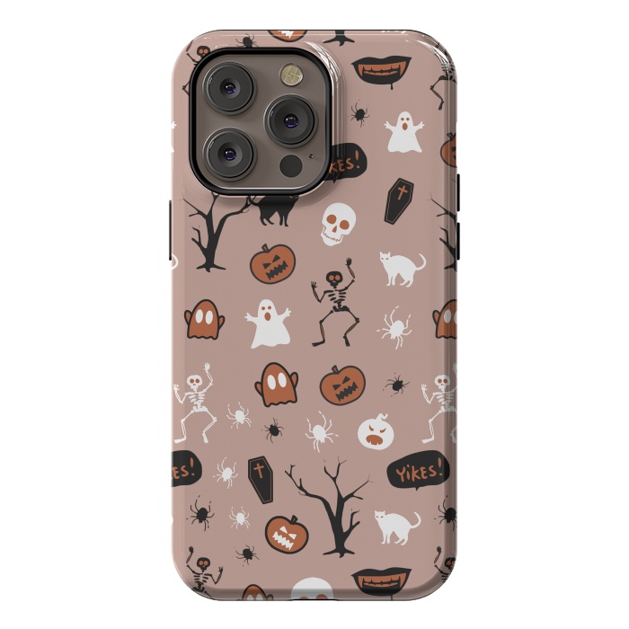 iPhone 14 Pro max StrongFit Halloween monsters pattern - skeletons, pumpkins, ghosts, cats, spiders by Oana 