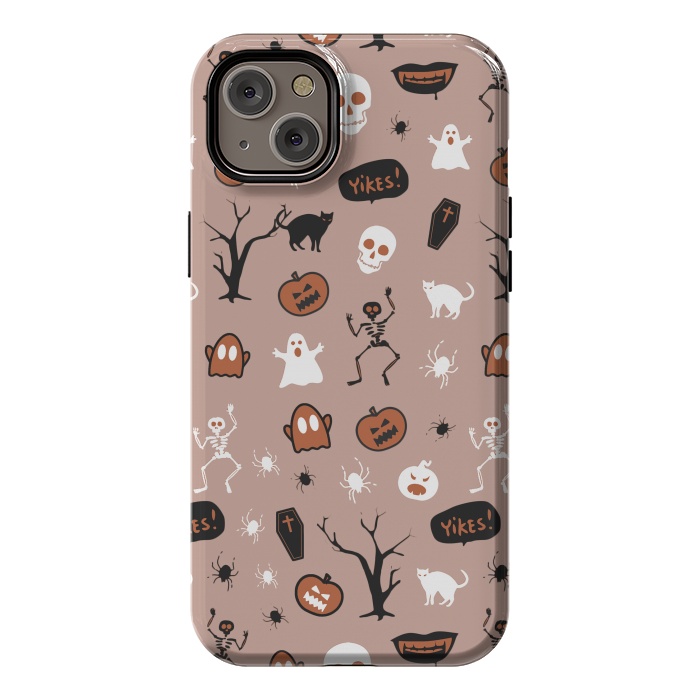 iPhone 14 Plus StrongFit Halloween monsters pattern - skeletons, pumpkins, ghosts, cats, spiders by Oana 