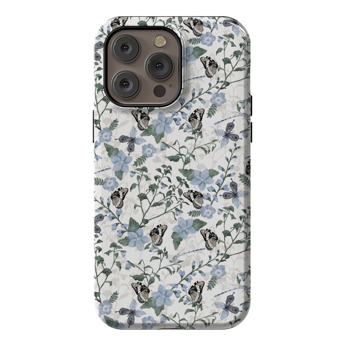 iPhone 14 Pro max StrongFit Delicate Watercolour Butterflies and Dragonflies half-drop repeat pattern by Paula Ohreen