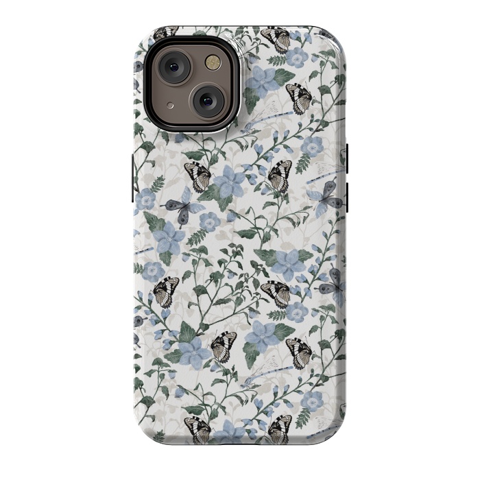 iPhone 14 StrongFit Delicate Watercolour Butterflies and Dragonflies half-drop repeat pattern by Paula Ohreen