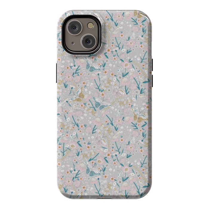 iPhone 14 Plus StrongFit Delicate Daisies and Butterflies half-drop repeat pattern by Paula Ohreen