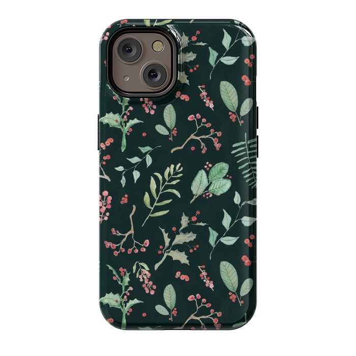 iPhone 14 StrongFit Berries and winter foliage - Christmas pattern by Oana 