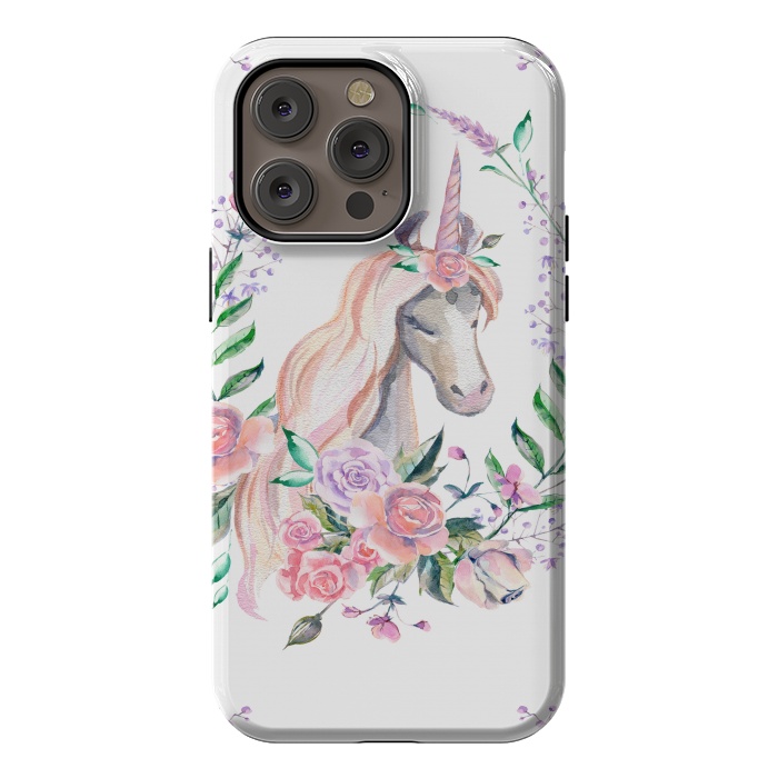 iPhone 14 Pro max StrongFit watercolor floral unicorn by haroulita