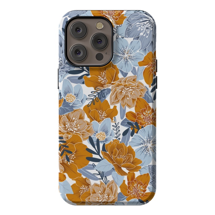 iPhone 14 Pro max StrongFit Cozy Florals in Desert Sun, Navy and Fog by gingerlique