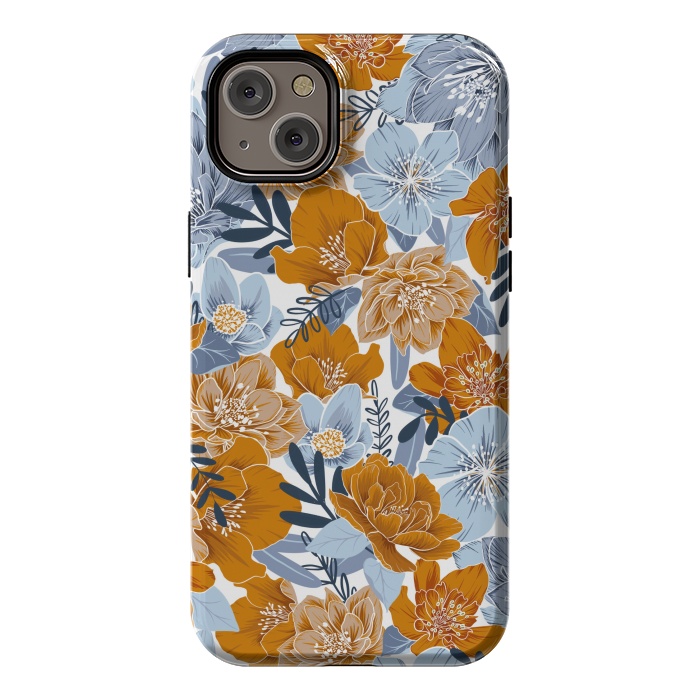 iPhone 14 Plus StrongFit Cozy Florals in Desert Sun, Navy and Fog by gingerlique