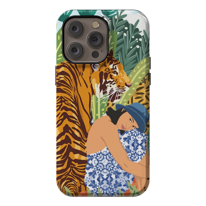 iPhone 14 Pro max StrongFit Awaken The Tiger Within Illustration, Wildlife Nature Wall Decor, Jungle Human Nature Connection by Uma Prabhakar Gokhale