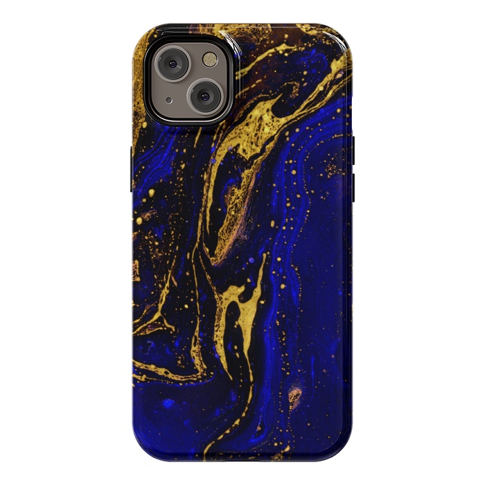 iPhone 14 Plus StrongFit Blue marble and abstract gold background texture with swirls by ArtsCase