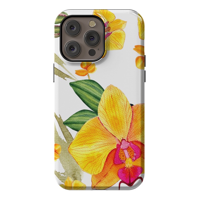 iPhone 14 Pro max StrongFit watercolor yellow orchid flowers by haroulita
