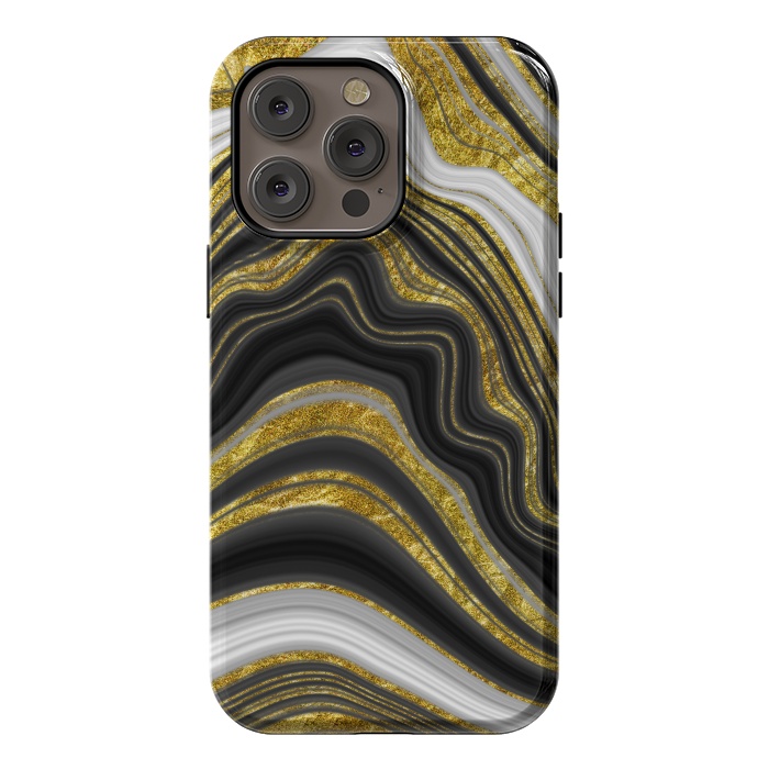 iPhone 14 Pro max StrongFit elegant marble golden waves by haroulita