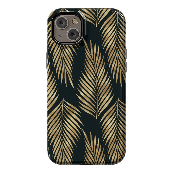 iPhone 14 Plus StrongFit black gold fern leaves  by haroulita