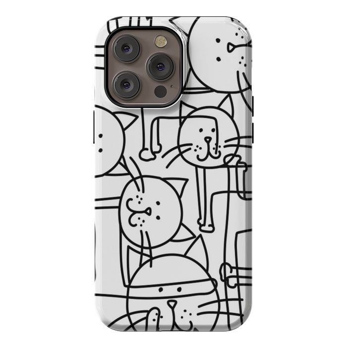 iPhone 14 Pro max StrongFit black white doodle cats by haroulita