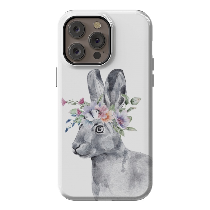 iPhone 14 Pro max StrongFit cute watercolor rabbit with flowers by haroulita