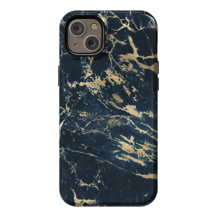 iPhone 14 Plus StrongFit dark blue gold marble by haroulita