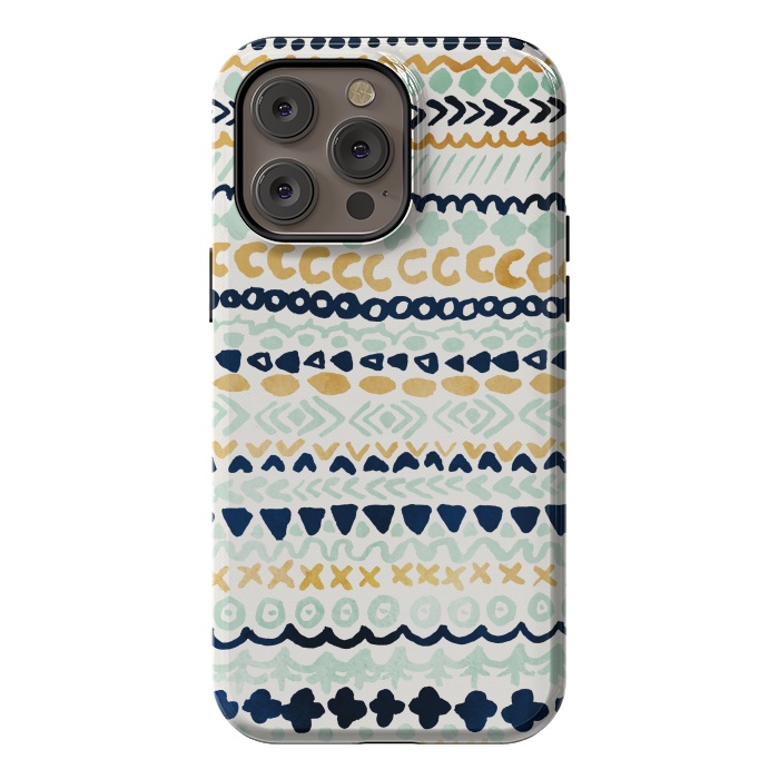 iPhone 14 Pro max StrongFit Navy, Teal & Mustard Tribal by Tangerine-Tane