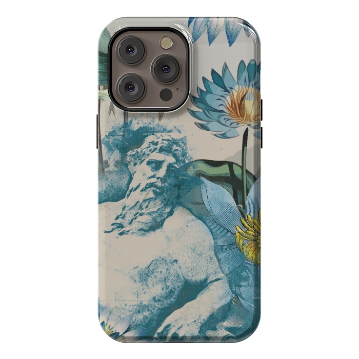 iPhone 14 Pro max StrongFit Statue, tropical leaves, lotus petals - retro collage by Oana 