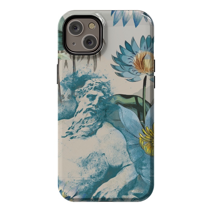 iPhone 14 Plus StrongFit Statue, tropical leaves, lotus petals - retro collage by Oana 