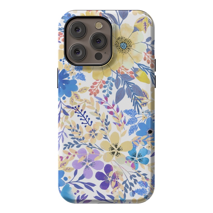 iPhone 14 Pro max StrongFit Yellow blue watercolor wildflowers by Oana 